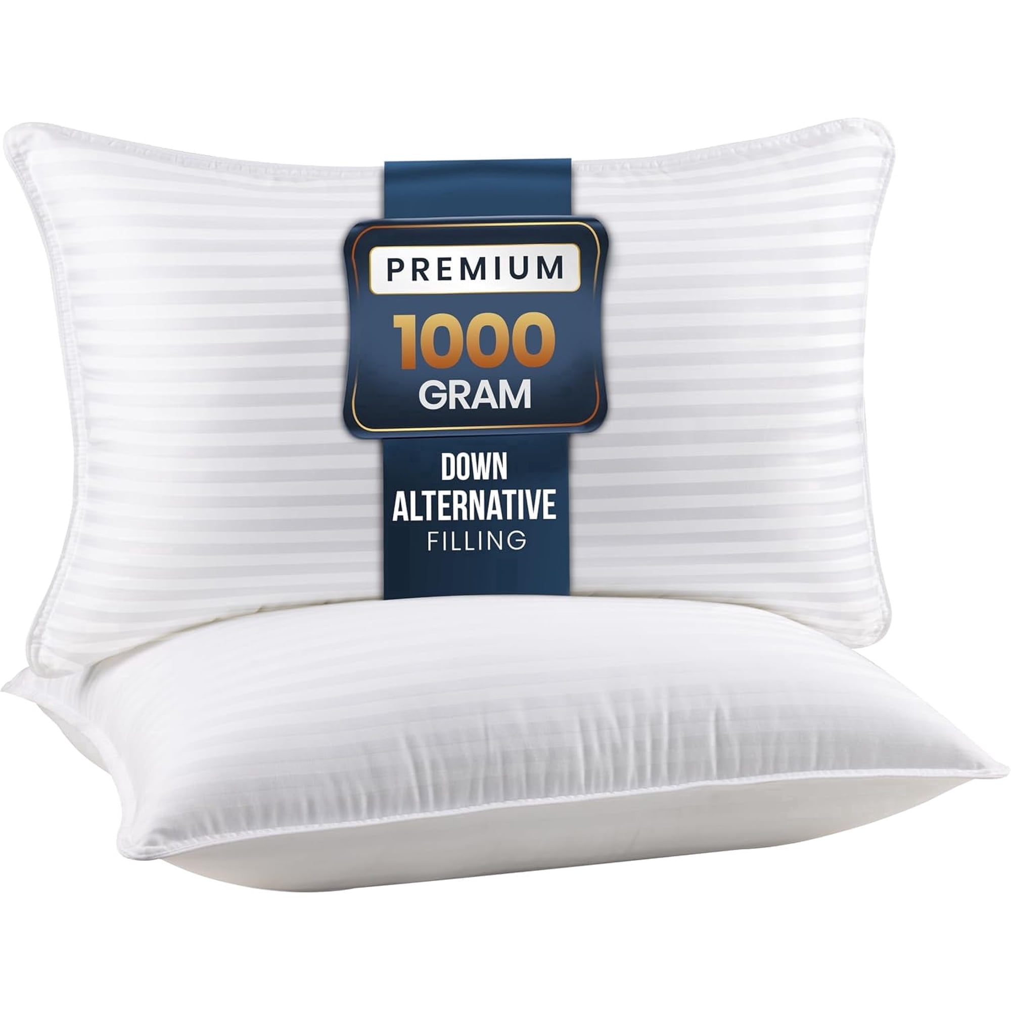 Utopia Bedding Bed Pillow with White Stripes - Set of 2 - Ultra Cozy & Relaxing For Adults, (Queen, 28"L x 20" W)