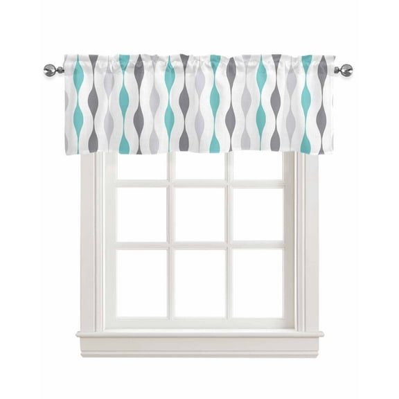 Aqua Grey Stripe Linen Curtain Valance for Bedroom/Bathroom/Kitchen/Living/Dining Room Window,White Boho Geometric Minimalist Casual Art Pocket Topper Drapes Decorative Cafe Drapery Panel 42"x12"