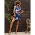 thumbnail image 4 of CALIPESSA Womens Summer Floral Print Cold Shoulder Short Sleeve Round Neck Flared Tunic A-Line Dress, 4 of 5