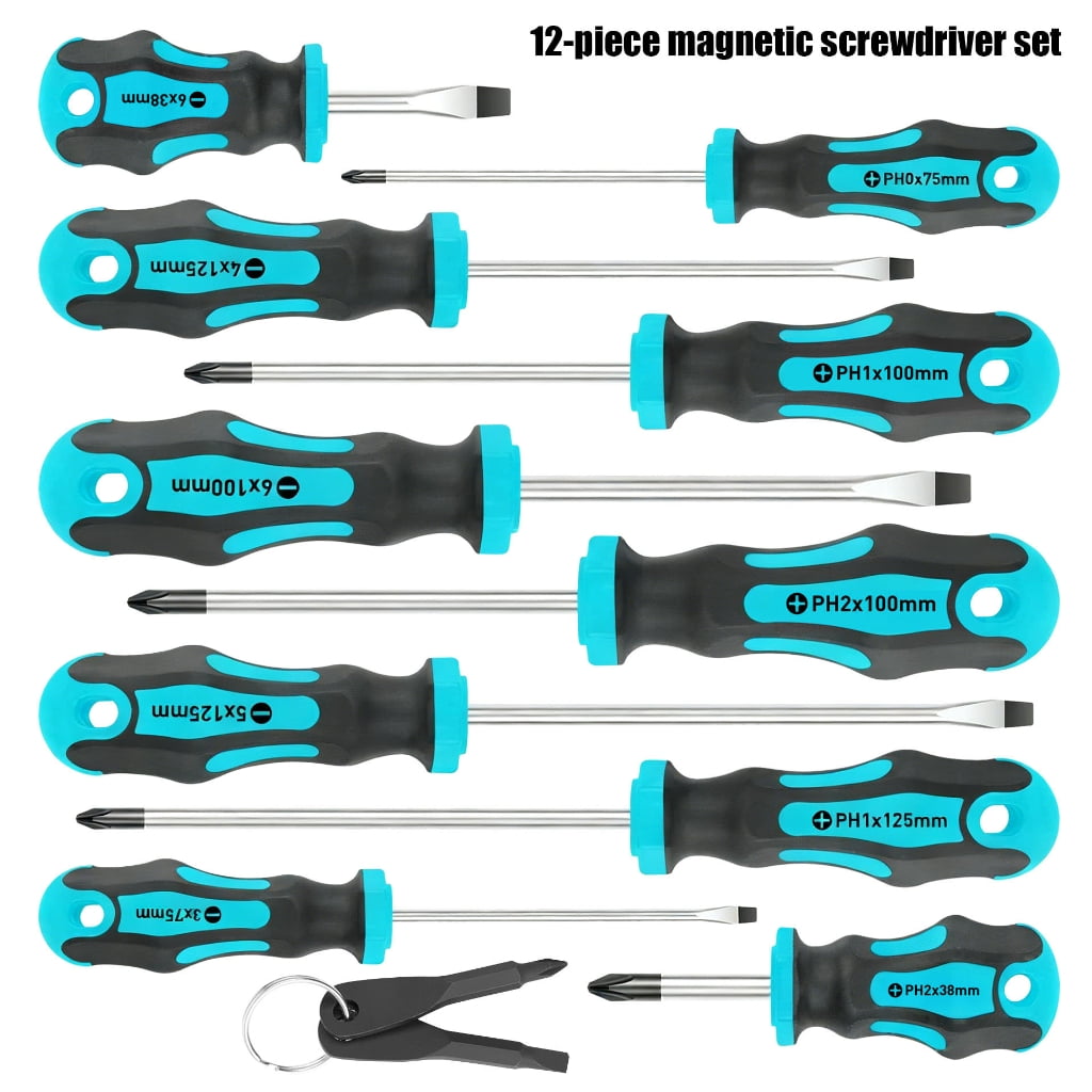 Tizuqe Professional Magnetic Screwdriver Set 12 Part Steel Permanent Shafts