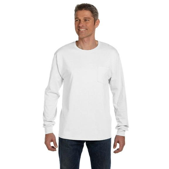 Hanes - Authentic Long Sleeve Pocket T-Shirt - 5596, White, 3XL, Pack Of 2, Big and Tall Graphic Tees