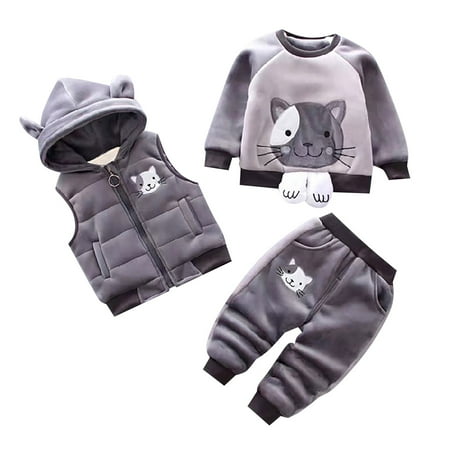 

WUDATI Halloween Chistmas Boys Girls Sets Toddler Boys Winter Boys And Girls 3 Piece Flannel Set Cat Print Pullover Sweatshirt Hooded Zipper Vest Thick Pants Winter Outfits