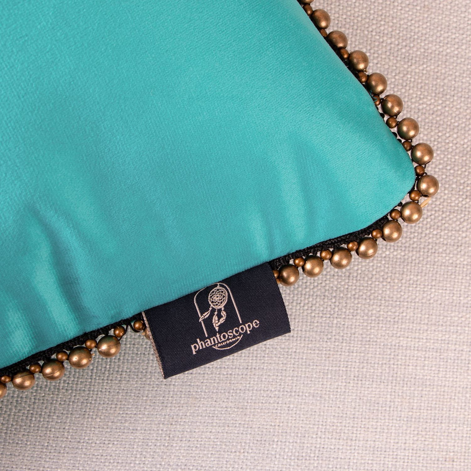 Phantoscope Velvet Decorative Throw Pillow with Insert, Particle Trim, 18 x 18 in, Turquoise, 1 Pack