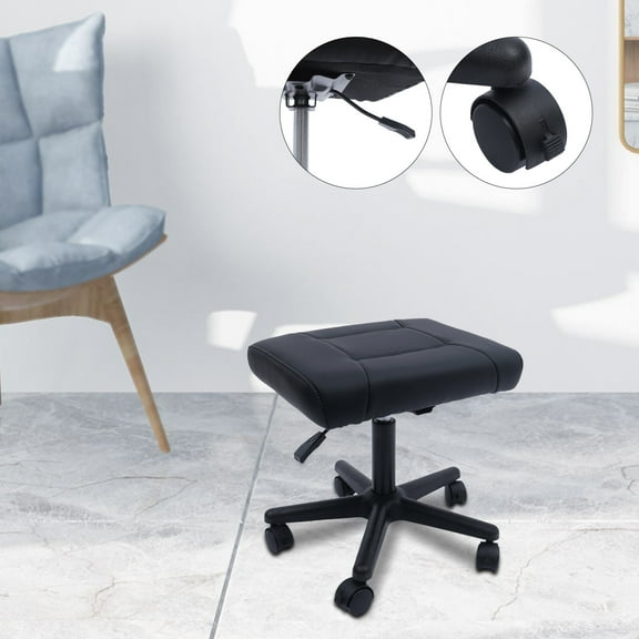 Modern Footstool On Wheels 15-20'' Height Adjustable Rolling Stool Foot Rest Stool Black for Home