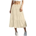 thumbnail image 2 of Women's Midi Skirts Elastic Waist Linen Blend Skirts Casual Daily Style Lightweight Breathable Drawstring Tiered Ruffle Hem Loose Fit Skirts, 2 of 5
