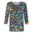 thumbnail image 5 of Cavosen Flowy Tops for Women 3/4 Sleeve Glitter Sparkly Print Pullover Blouse Round Neck Shiny Shirts Solid Color Party Tshirts Trendy Casual Dressy Elegant Evening Tees XL, 5 of 5