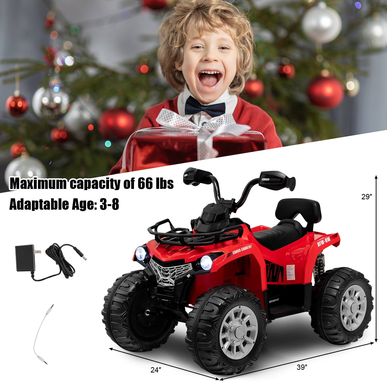 Infans 12V Kids Ride On ATV Electric 4-Wheeler Quad 2 Speeds w/ Mp3 & Headlights Red
