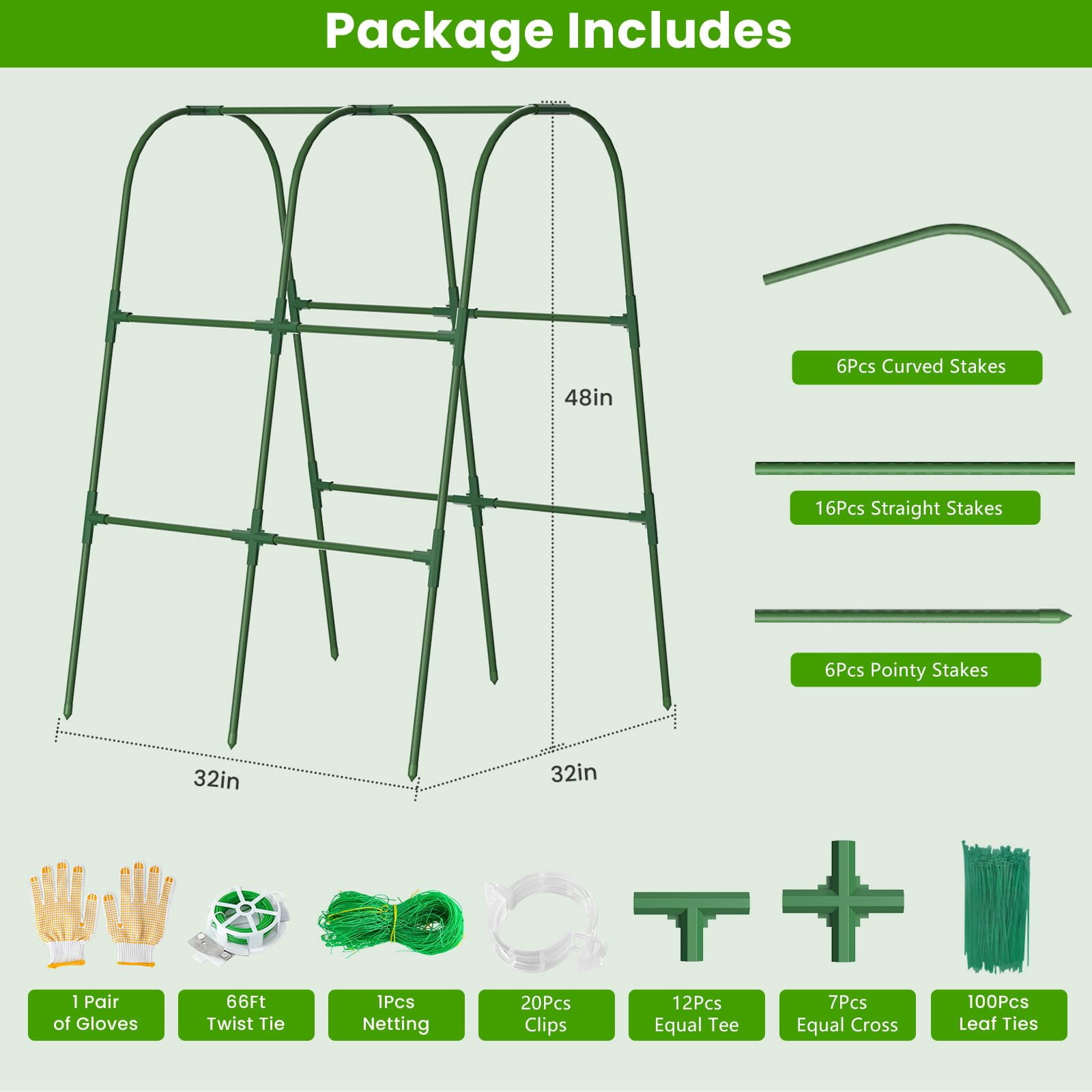 Cucumber Trellis For Raised Bed  U-shape Garden Climbing Plants Outdoor Metal Arch Vegetables Plant Support Grape Vine Beans Squash Peas Flower