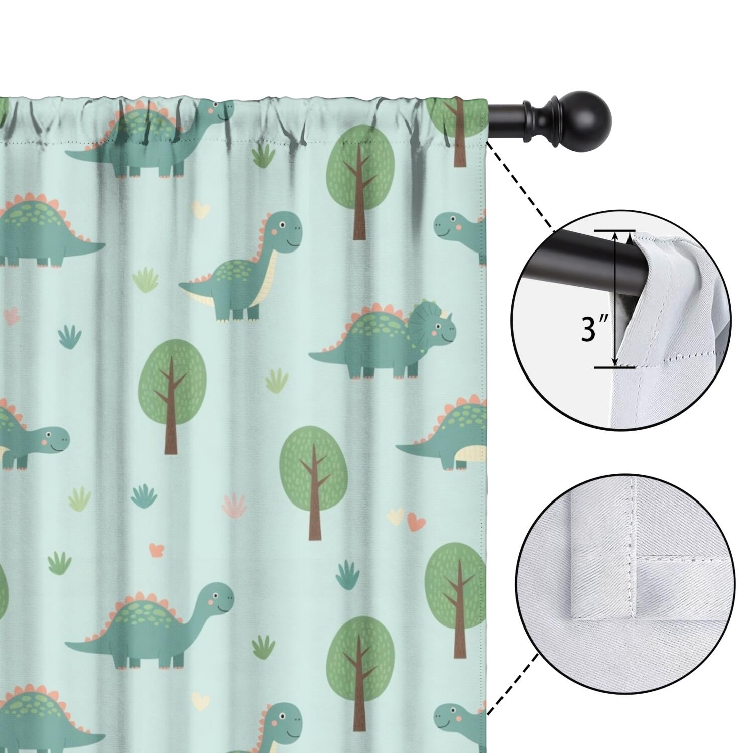Blackout Kids Curtains,LightBlue Cartoon Dinosaurs Trees Pattern Childrens Insulated Curtains Set Of 2,Bedroom Essentials,Toddler Room Decor 42"x54"