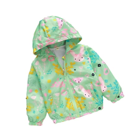 

BIZIZA Kids Baby Jacket Coat Cartoon Print Zip Up Long Sleeve Pockets Hooded for 2-8Y Chlid Tops Mint Green 140