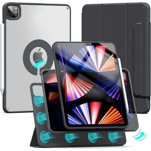 Magnetic Case for iPad Pro 11 Inch 2022 (4th Gen) / 2021 (3rd Gen) / 2020 (2nd Gen), Rotating Detachable Case, Auto Sleep/Wake, Transparent Hard Back Cover for ipad Pro 11 Inch