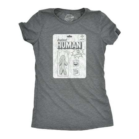 UPC: 0192704570689 | Womens Instant Human Tshirt Funny Coffee Action Figure Graphic Tee (Dark Heather Grey) – L Womens Graphic Tees