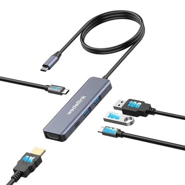 Estación de acoplamiento USB C Hub 5 en 1 con carga rápida PD de 100 W