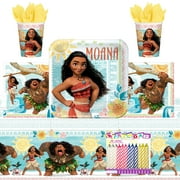 Moana Adventure Party Kit for 16: Complete Birthday Supplies with 9-Inch Plates, Napkins, Cups, Table Covers, and Candles for an Unforgettable Celebration