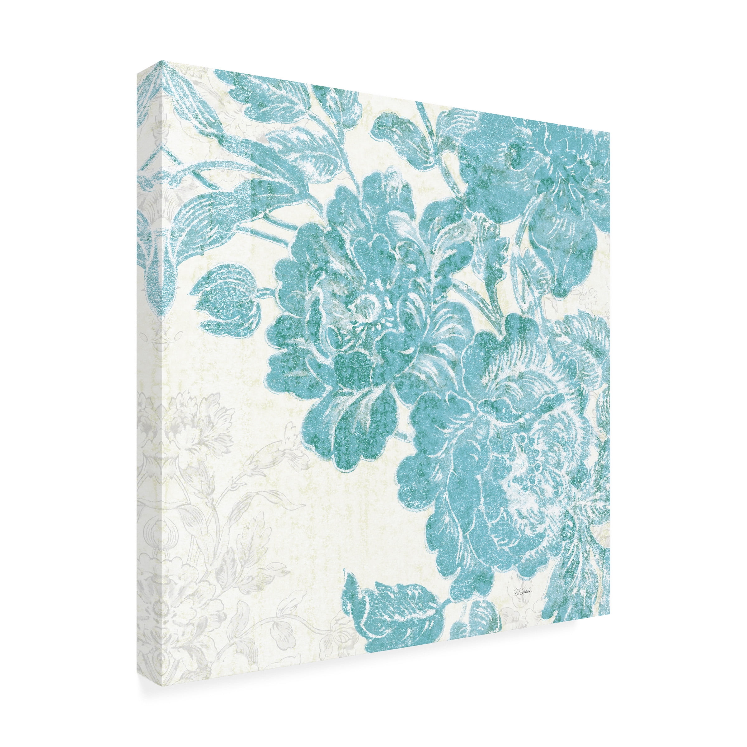 Trademark Fine Art 'Toile Roses V Teal' Canvas Art by Sue Schlabach