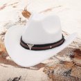 thumbnail image 2 of PMVFHDE Western Cowboy Hat Style Jazz Bowler Hat Cow Head Decoration Ethnic Style Hat For Fashion Wear White, 2 of 3