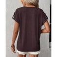 thumbnail image 4 of Short Sleeve Blouse Button V Neck Pleated Design Pure Color Casual Women Summer Top for Office Daily Shopping Brown M, 4 of 6