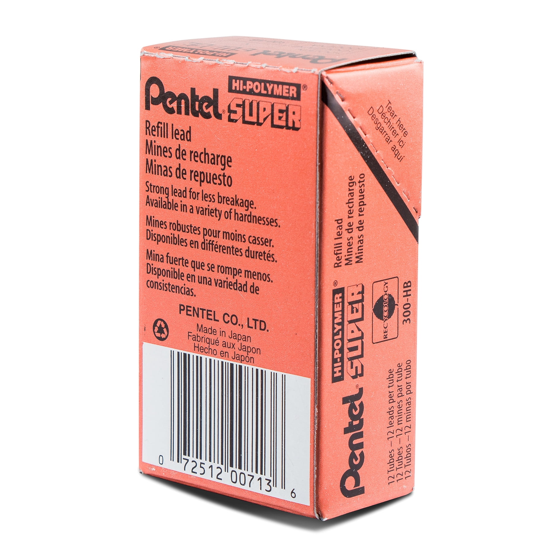 Pentel Super Hi-Polymer Lead Refill (0.3mm) Extra Fine, HB, 12 Pieces/Tube, 12 Tubes/Box
