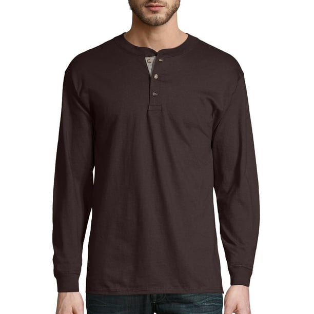 Hanes Hanes Men's and Big Men's Beefy Heavyweight Long Sleeve ThreeButton Henley, Up To Size