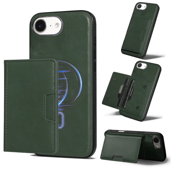 Compatible for iPhone 16e Wallet Case, Detachable PU Leather Purse Phone Cover with Flip Stand, Support Magnetic Mag-Safe Charging, Shockproof Protective Case for iPhone 16e, Green
