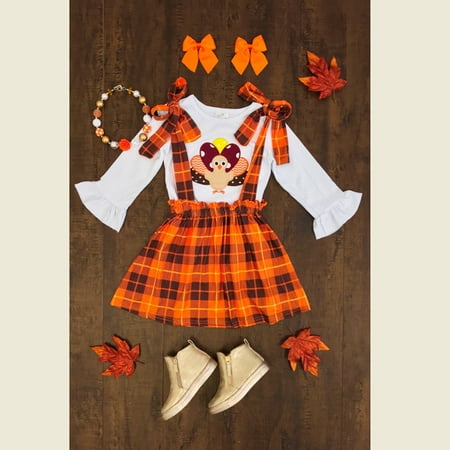 Toddler Kids Baby Girls Thanksgiving Turkey Clothes Tops+Suspender Skirt 3Pcs Outfits