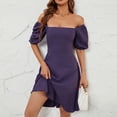 thumbnail image 1 of Fankiway Robe Décontractée pour Femmes Couleur Unie Manches Bouffantes Manches Courtes Col Carré Robes Grande Taille pour Femmes Rondes Robes de Printemps pour Femmes 9545, 1 of 8