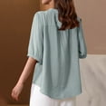 thumbnail image 6 of Feancey Boho Blouses for Women Button Casual Cototn Linen Shirts Half Sleeve Collarless Summer Beach Shirt Loose Fit Casual Floral Embroidery Tops Light Blue XXL, 6 of 6