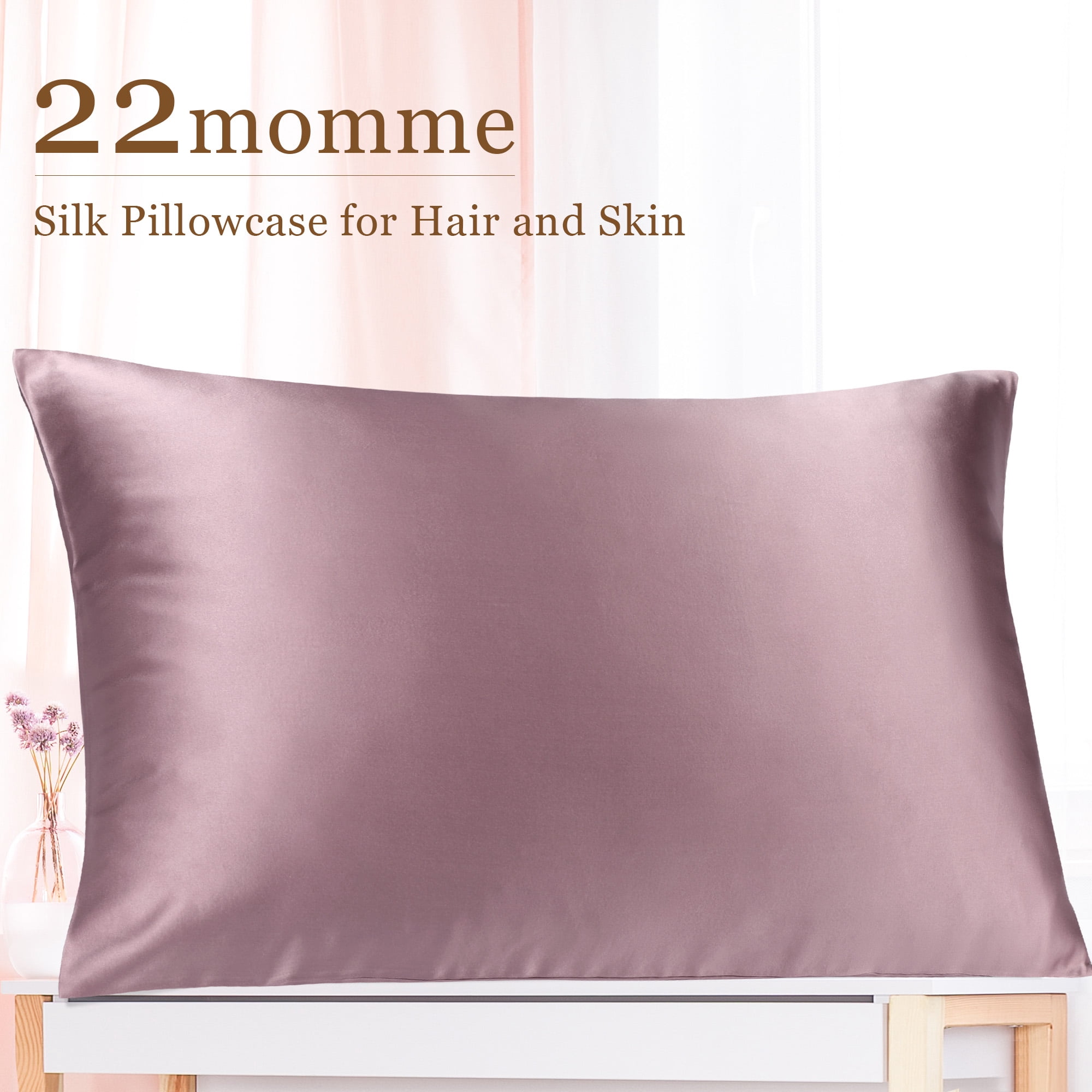 PiccoCasa 22 Momme Silk Pillowcase with Hidden Zipper, King(20"x36"), Mauve