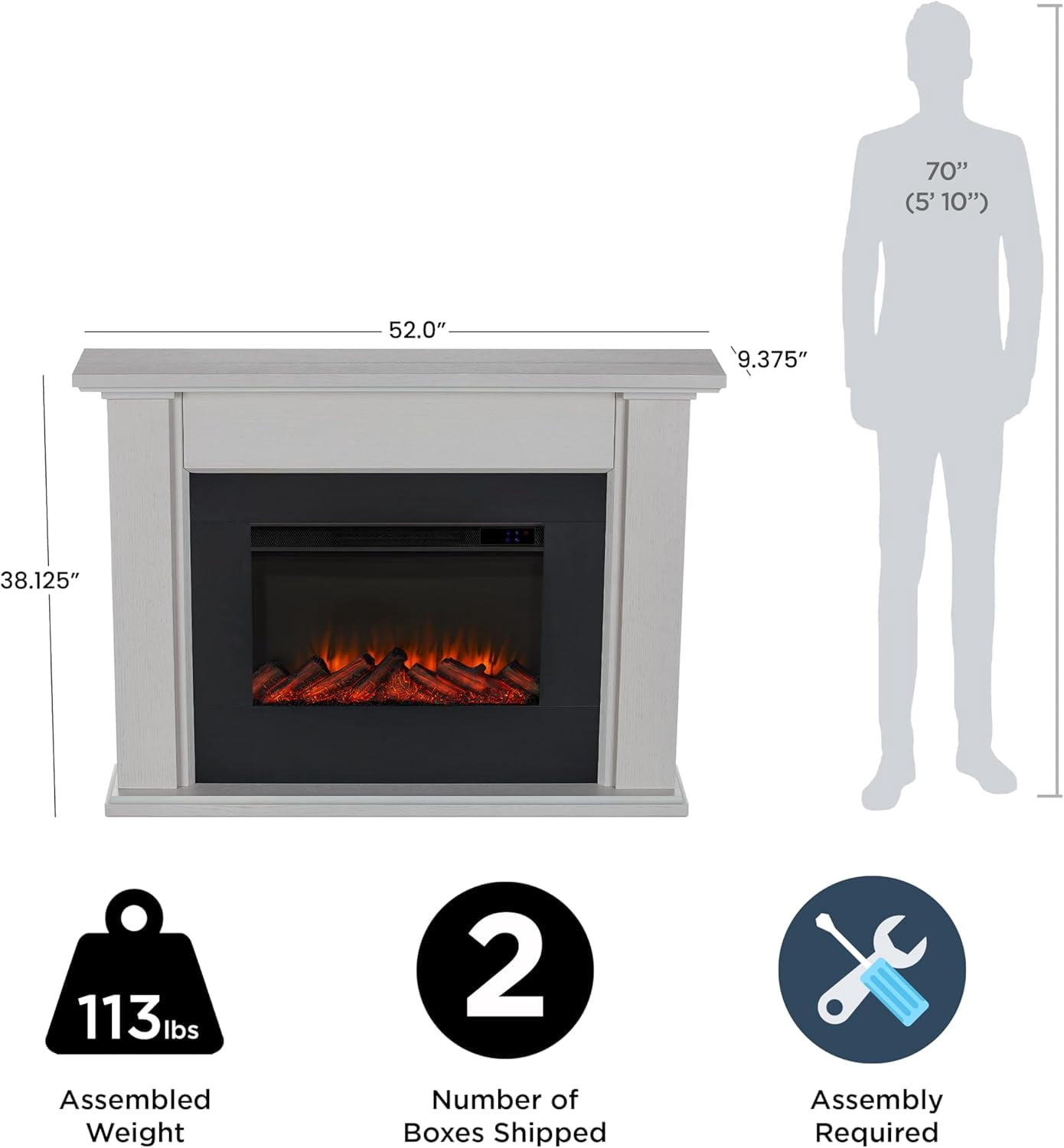 Real Flame Tejon 52" Slim Electric Fireplace in Bone White