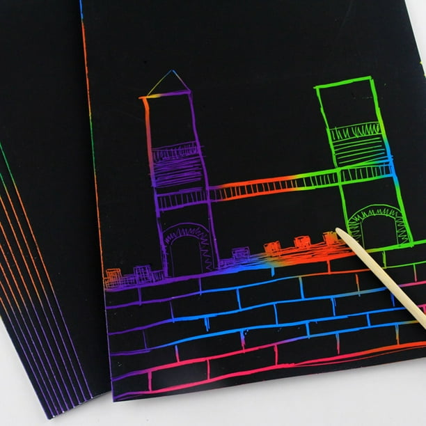 🎨 8 Tableaux à Gratter Pour Adultes – Kit Scratch Art Avec Outils Bambou – Créatif & Relaxant