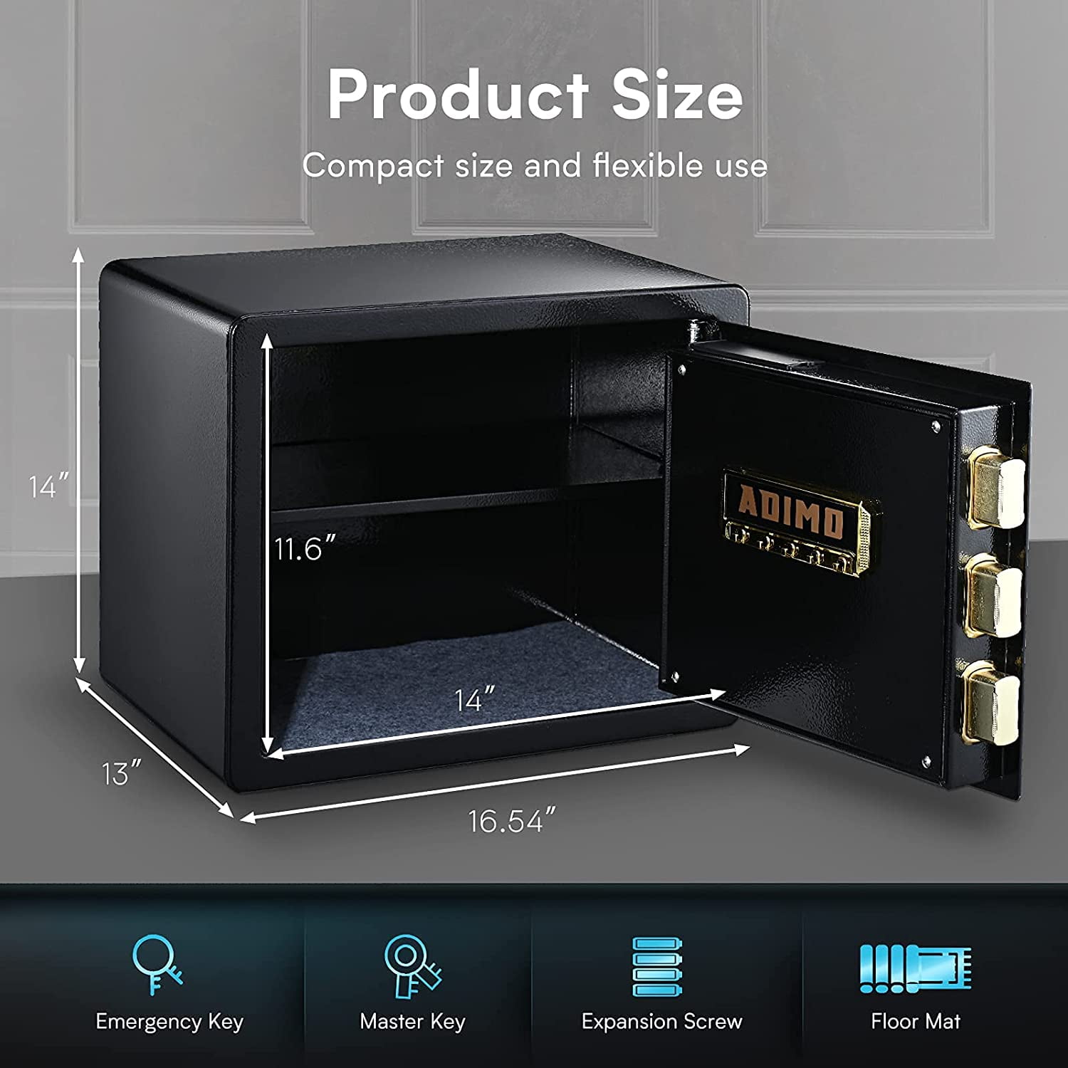 ADIMO Model 35 Reinforced Alloy Safe Lock Box 1.23 Cubic Feet Cabinet Safe for Money,Jewelry and Documents,Safe Box for Home,Hotel Safe Box Digital Safe Box with Intelligent Alarm System Company