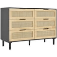 thumbnail image 2 of Choco Moon Rattan Dresser 6-Drawer, Bohemian Chest, Natural Storage, Bedroom Living Room Hallway, Sturdy Nightstand Handles Legs, Black Design, 2 of 11