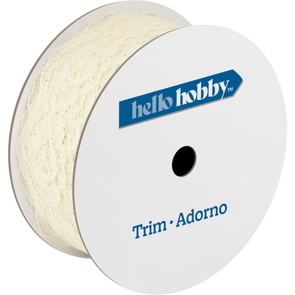 Hello Hobby Cream Sheer Rose Lace Sewing Trim, 1-3/4 in x 3 yd