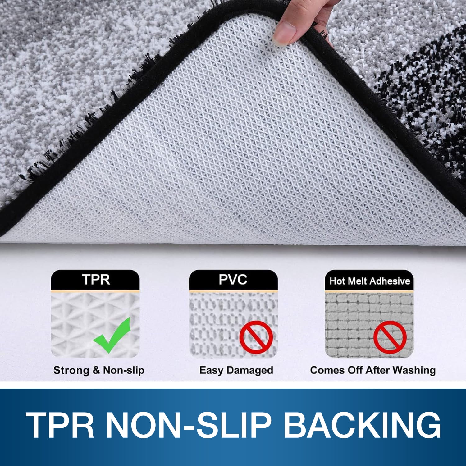 Evlmd Bathroom Rugs Sets 2 Piece, Soft Absorbent Microfiber Bath Rug Set, Non-Slip, Machine Wash Dry, Plush Shaggy Bath Mats for Bathroom (24"x16"+U-24"x20", Black)