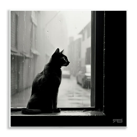 Stupell Industries Cat Gazing Rainy Window Animals & Insects Painting Unframed Art Print Wall Art, 12 x 12