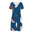 thumbnail image 4 of GaThRRgYP Side Ruched Round Neck Dress-Curvy Girl Approved,Women's Fashion Summer Print Short-sleeved V-neck Casual Dress Navy S, 4 of 8