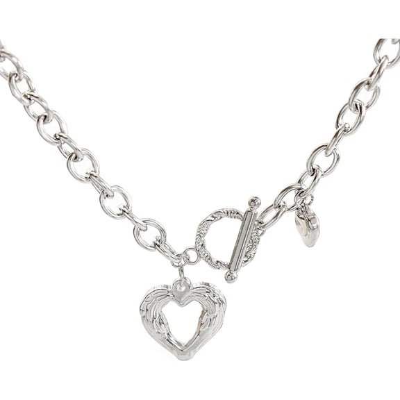 Silver Necklace For Women Toggle Clasp Double Heart Necklace Gold Plated Chunky Charm Necklace Statement Jewelry present-silver heart[y076]