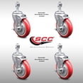 thumbnail image 2 of 5 Inch SS Red Polyurethane Swivel 12mm Threaded Stem Caster Set Brake SCC, 2 of 2
