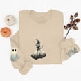 thumbnail image 5 of Mifsaly Womens Vintage Magic Witch Graphic Crewneck Sweatshirt Elegant Spooky Star Print Long Sleeve Pullover Cozy Fleece Top for Autumn Halloween Party Novelty Costume Khaki,L, 5 of 5