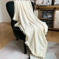 LOMAO Flannel Blanket Soft Throw Blanket with Pompom Fringe Lightweight