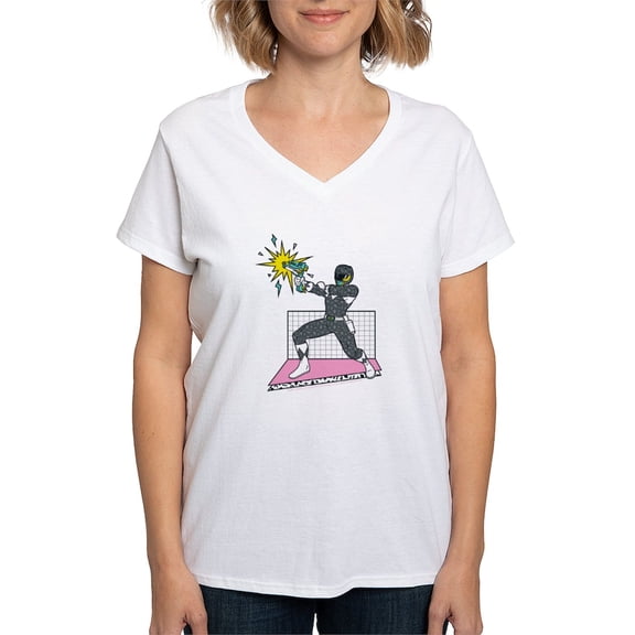 CafePress - Power Rangers Black Ranger Women's V Neck T Shirt - Womens Cotton V-Neck T-shirt
