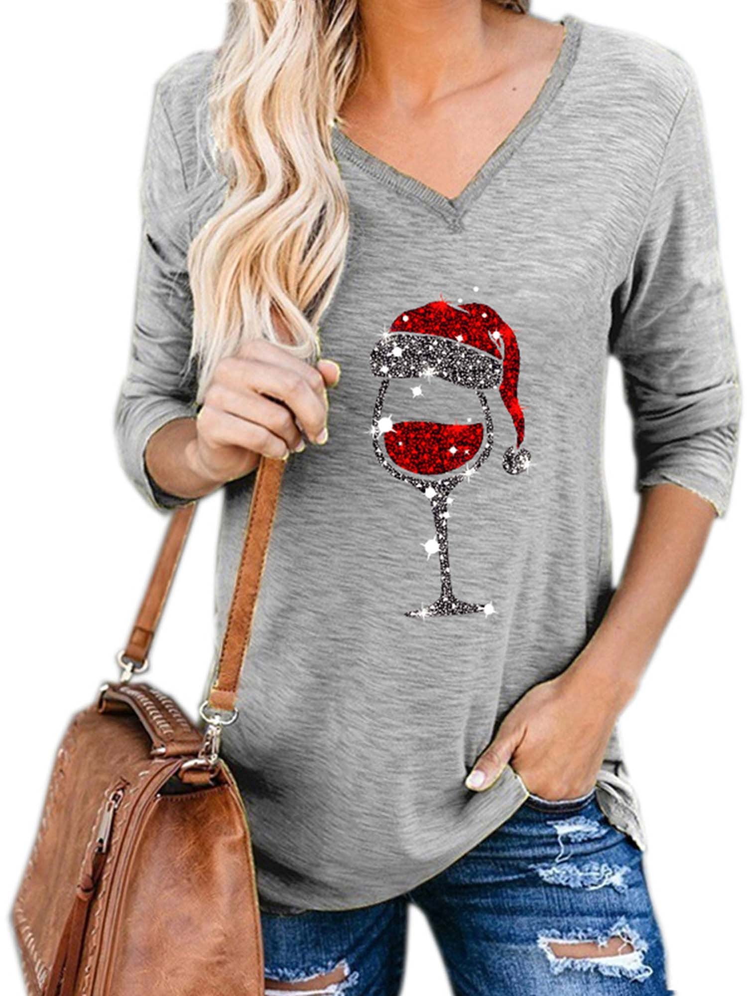 Lallc - Women's Christmas Plus Size T Shirts Xmas Blouse V Neck Loose Basic Tee Tops - Walmart 