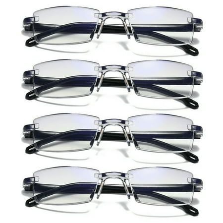 YIYOUZQT 4 Pack Rimless Reading Glasses Blue Light Blocking Computer Readers for Women Men Rectangular Eyewear Lightweight Magnification Presbyopia Eyeglasses