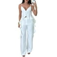 thumbnail image 5 of ZenCart Women's V-Neck Top with Pants Ruffled Camisole Top with Straight Pants Breathable Commuter Suit Summer Casual Outfit for Office Party Street, 5 of 8