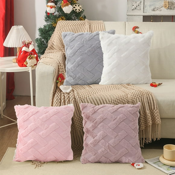 Plush Throw Pillow Covers for Sofa - Double-Sided Faux Fur, Gray, White, Purple, Pink - Cozy Home Decor Gift