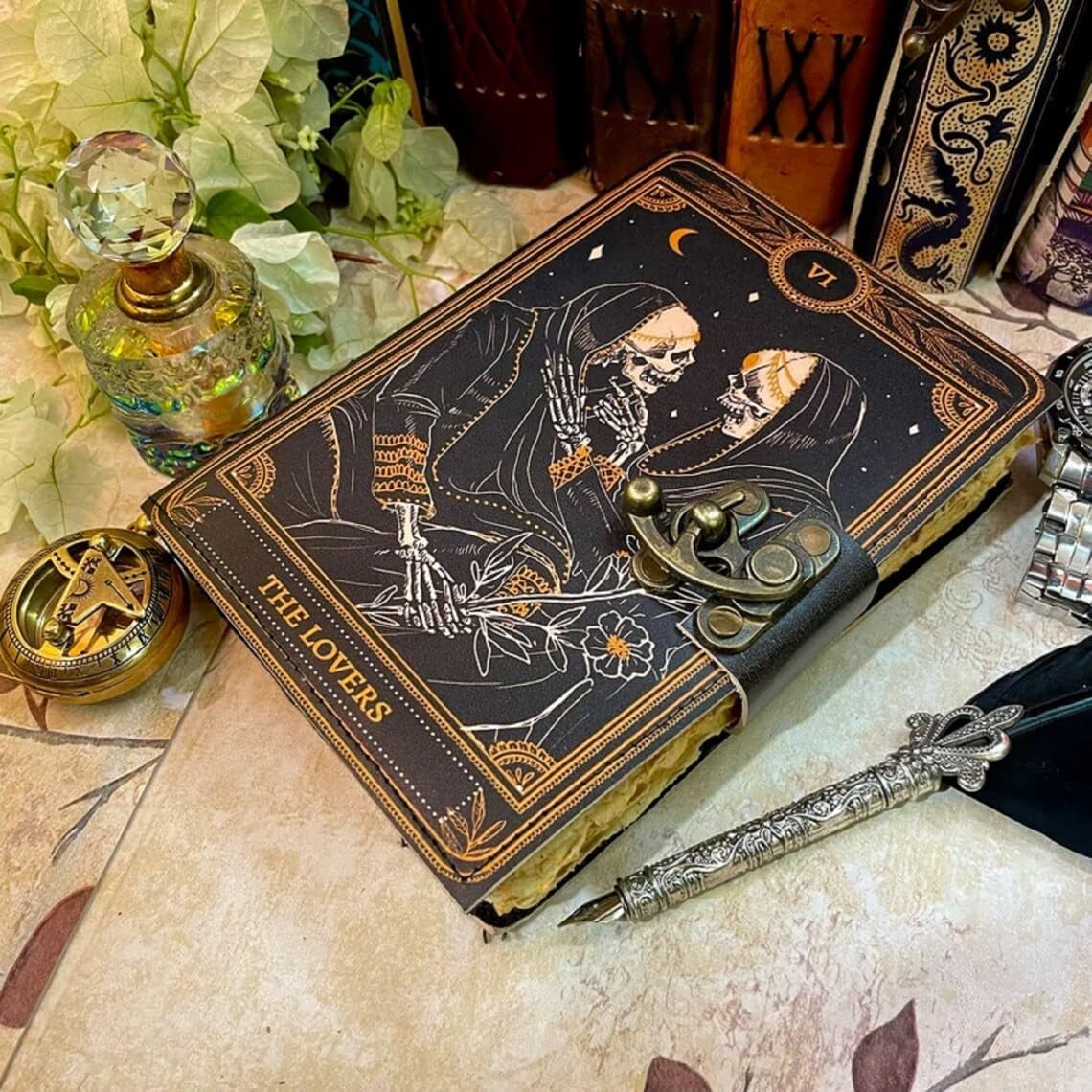 Gothic Grimoire Journal - Vintage LOVE Tarot Gifts And Wiccan Gifts, Spooky Gifts And Witchy Journal For Men And Women, Leather-Bound Reading Journals Reading Book Journal For Book Lovers