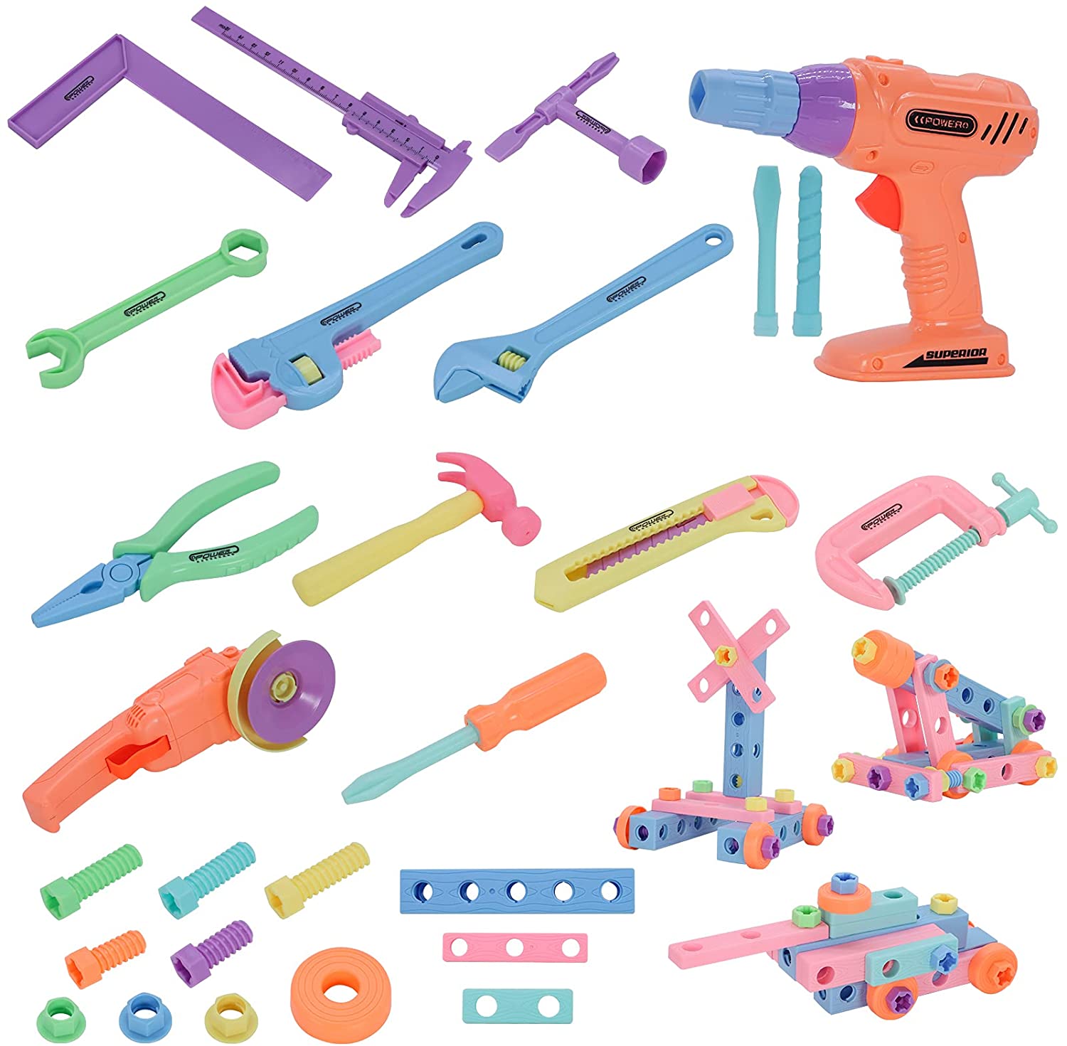 HTWWids Toy Tool Set 84pcs Realistic Kids Construction Toy Include