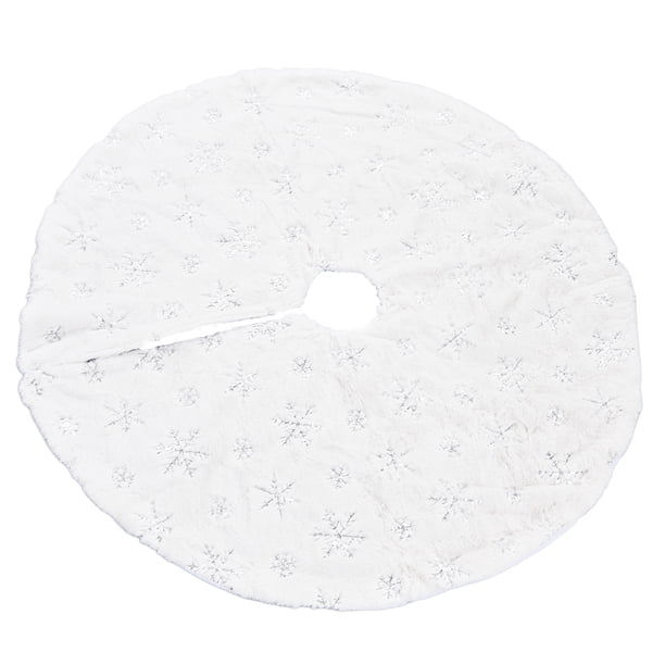 Estera del soporte del árbol de Navidad, 35 pulgadas, extremo abierto suave, imitación de piel de conejo, cuello de árbol de Navidad, patrón de copo de nieve, lentejuelas para ANGGREK HB3115
