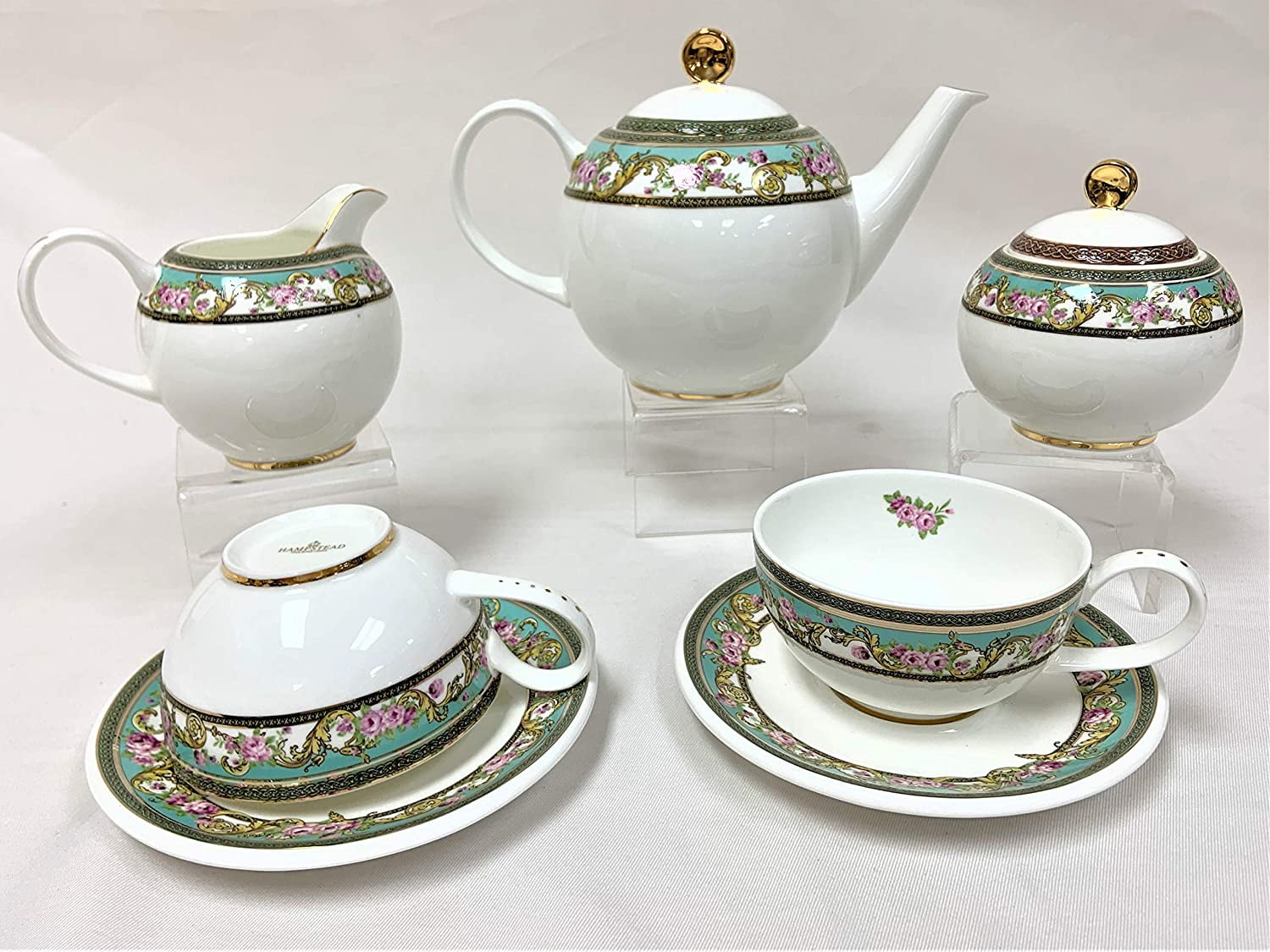 【値下げ】  Fine Bone China Hampstead Collection Green Designed Fine Bone China 15 pcs Tea Set