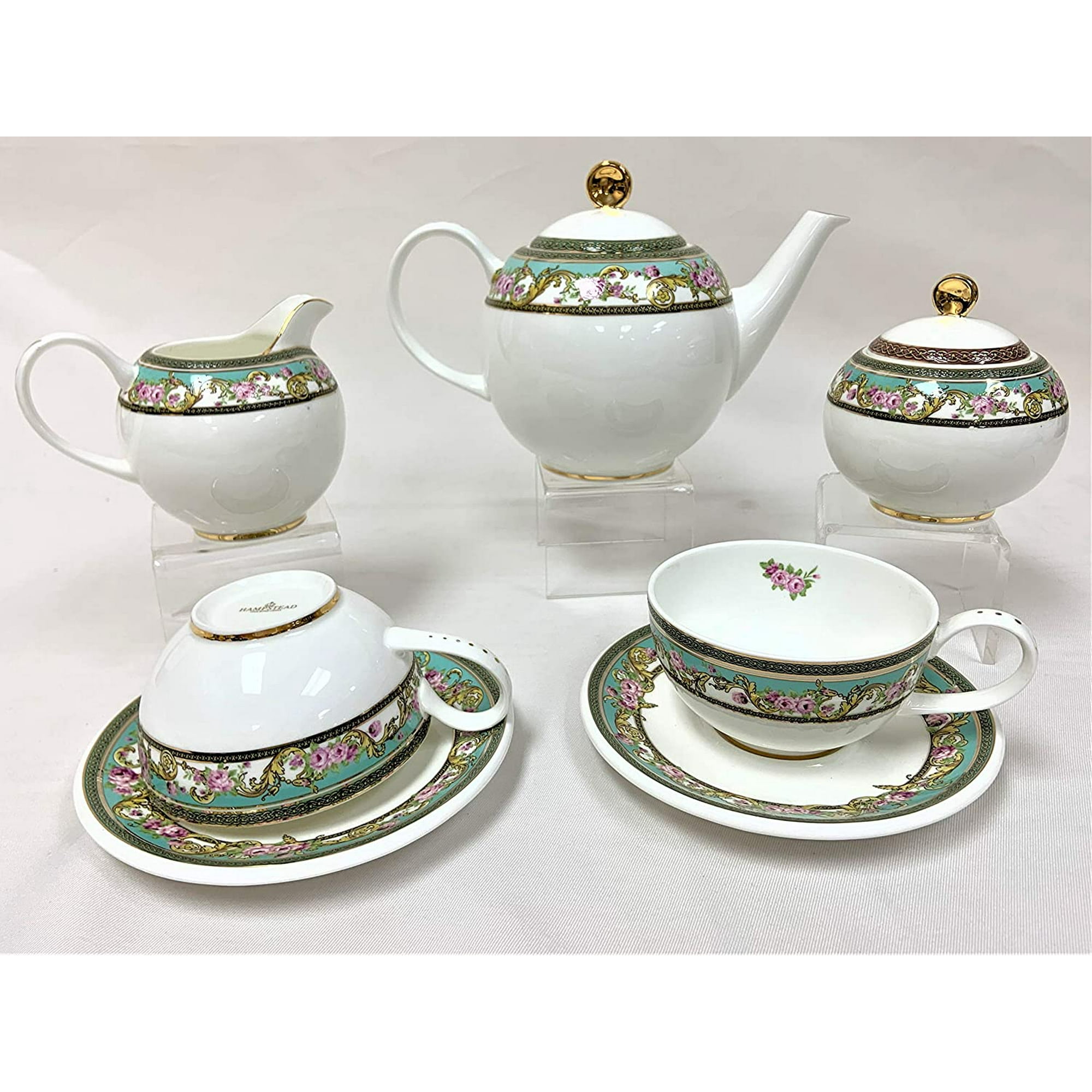 Hampstead Collection Green Designed Fine Bone China 15 pcs Tea Set